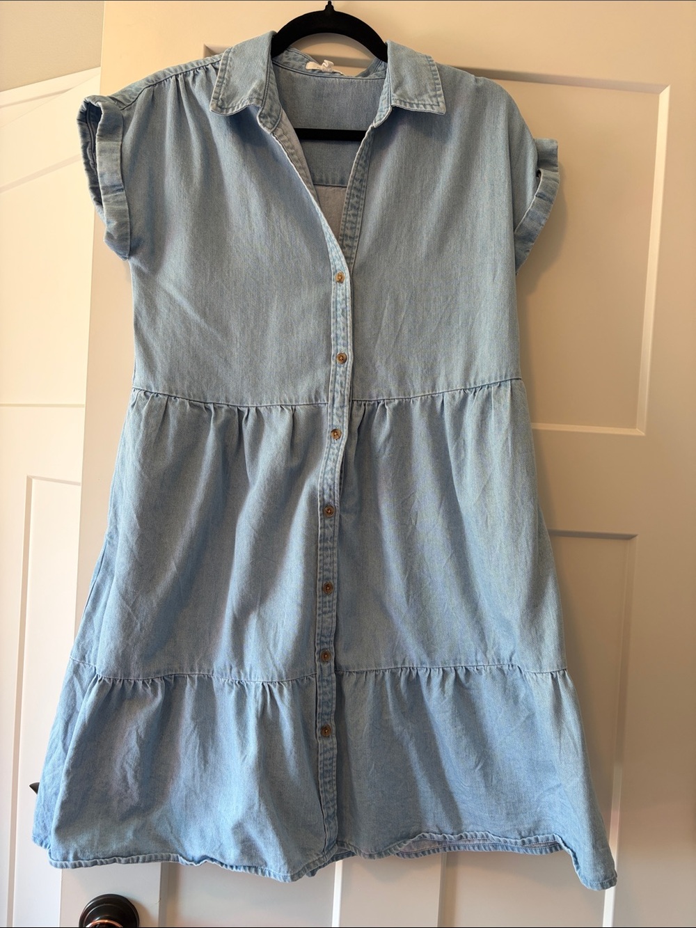 Light Blue Denim Button-Front Dress